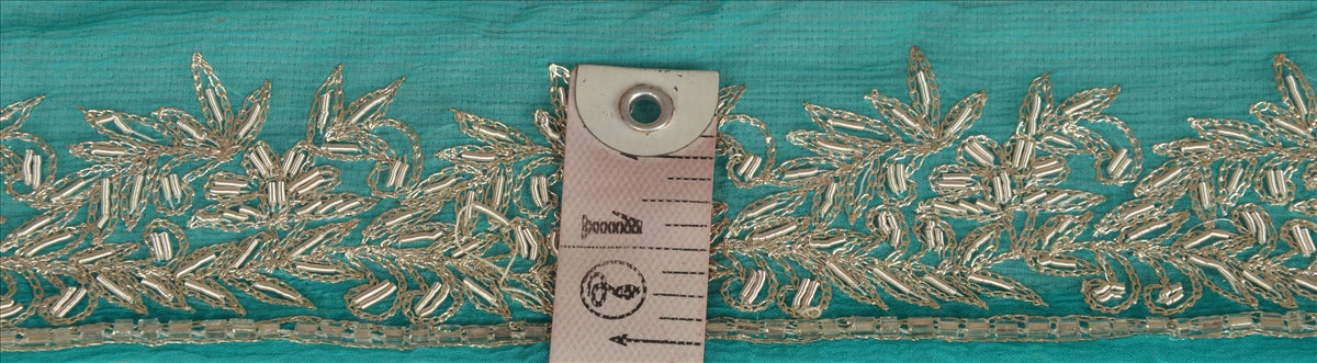 Sanskriti Vintage Sari Border Hand Beaded 1 Yd Indian Trim Sewing Green Lace