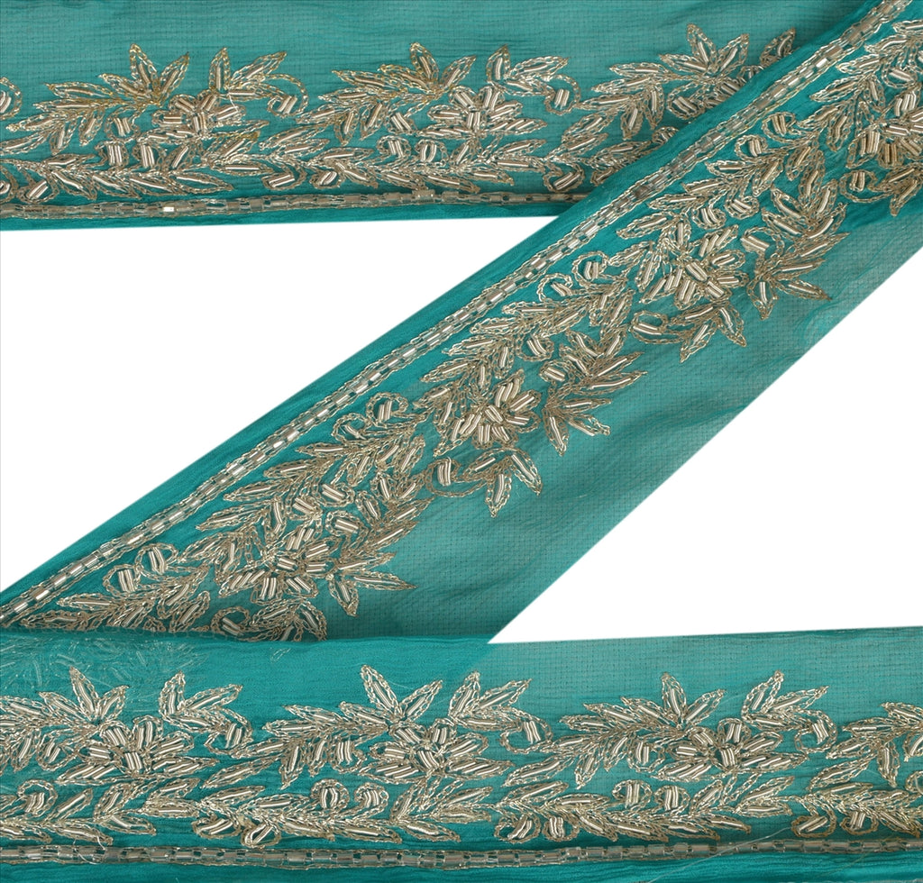 Sanskriti Vintage Sari Border Hand Beaded 1 Yd Indian Trim Sewing Green Lace