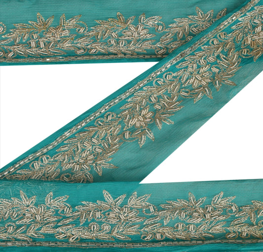 Sanskriti Vintage Sari Border Hand Beaded 1 Yd Indian Trim Sewing Green Lace