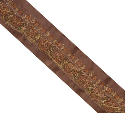 Sanskriti Vintage Sari Border Hand Beaded 1 Yd Indian Trim Ribbon Brown Lace