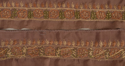 Sanskriti Vintage Sari Border Hand Beaded 1 Yd Indian Trim Ribbon Brown Lace