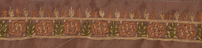 Sanskriti Vintage Sari Border Hand Beaded 1 Yd Indian Trim Ribbon Brown Lace