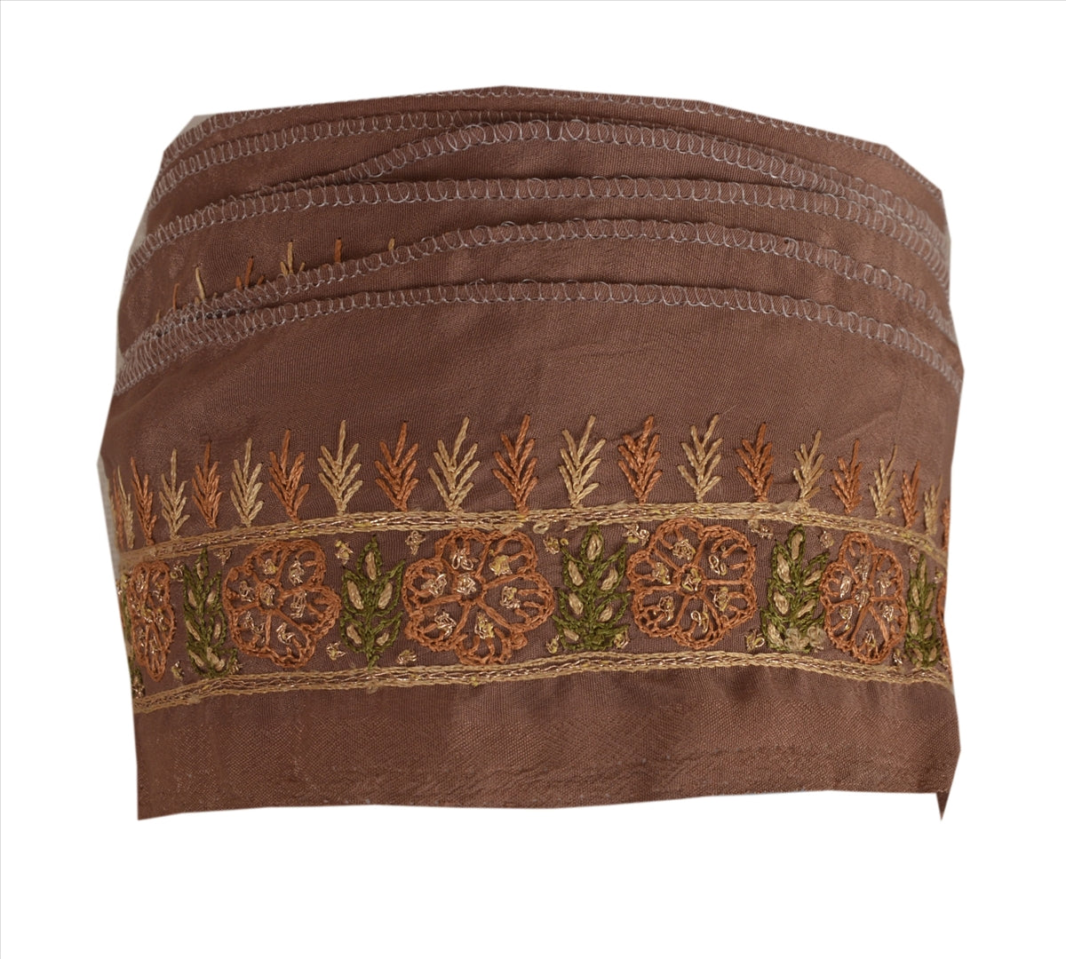 Sanskriti Vintage Sari Border Hand Beaded 1 Yd Indian Trim Ribbon Brown Lace