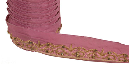 Sanskriti Vintage Sari Border Hand Beaded 1 Yd Indian Trim Ribbon Purple Lace