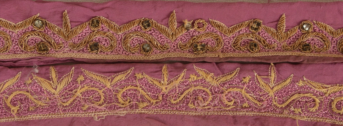Sanskriti Vintage Sari Border Hand Beaded 1 Yd Indian Trim Ribbon Purple Lace