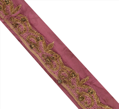 Sanskriti Vintage Sari Border Hand Beaded 1 Yd Indian Trim Ribbon Purple Lace