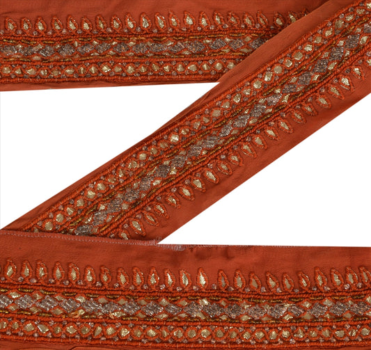 Sanskriti Vintage Sari Border Hand Beaded 1 Yd Indian Trim Sewing Orange Lace