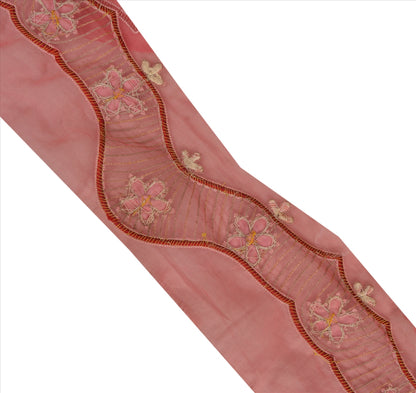 Sanskriti Vintage Sari Border Hand Beaded 1 Yd Indian Trim Sewing Pink Zari Lace