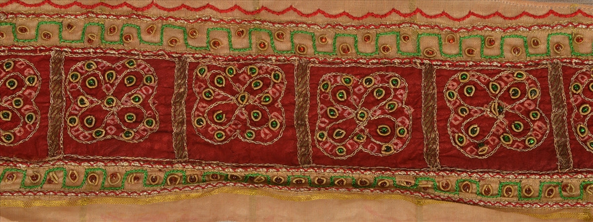 Sanskriti Vintage Sari Border Hand Beaded Bandhani 1 Yd Trim Sewing Cream Lace