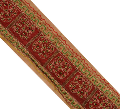 Sanskriti Vintage Sari Border Hand Beaded Bandhani 1 Yd Trim Sewing Cream Lace