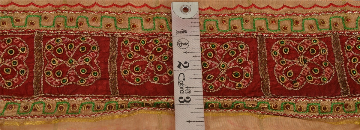 Sanskriti Vintage Sari Border Hand Beaded Bandhani 1 Yd Trim Sewing Cream Lace