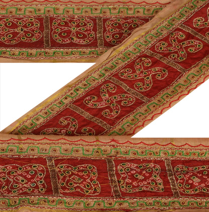 Sanskriti Vintage Sari Border Hand Beaded Bandhani 1 Yd Trim Sewing Cream Lace