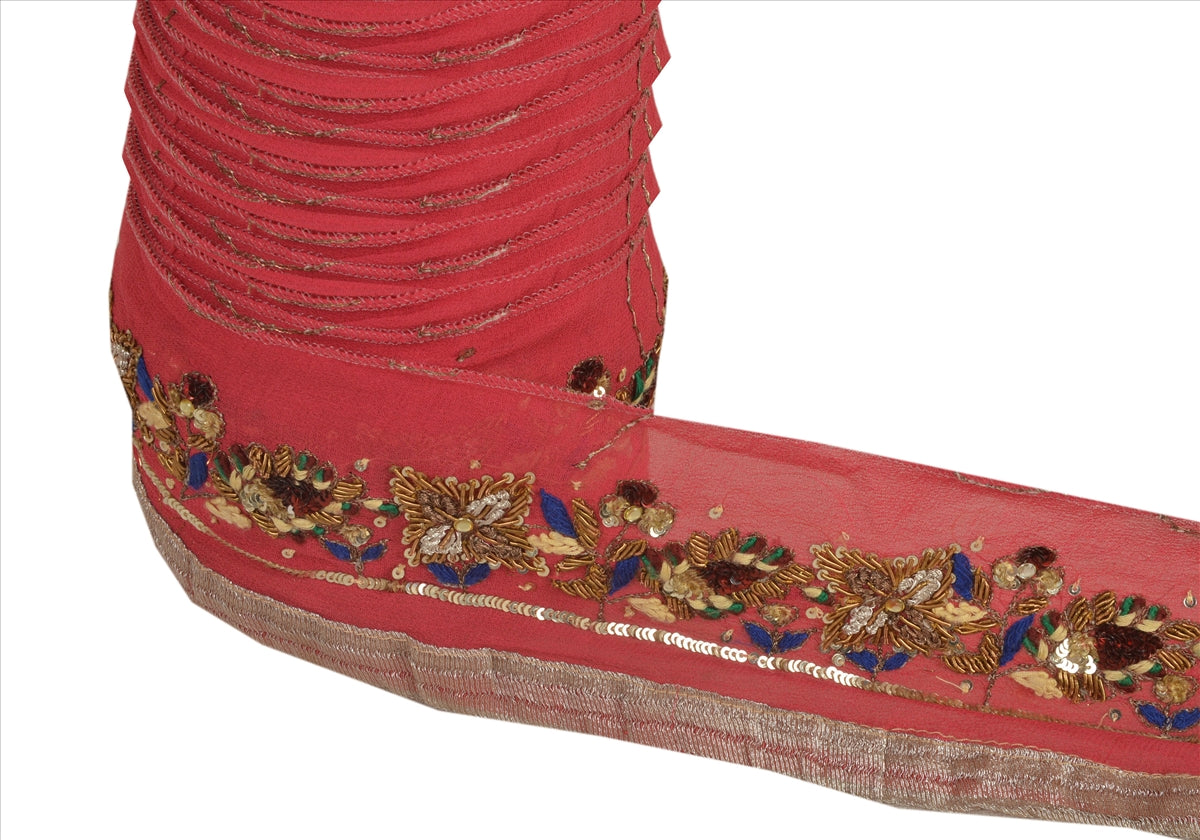 Sanskriti Vintage Sari Border Hand Beaded 1 Yd Indian Trim Sewing Pink Zari Lace