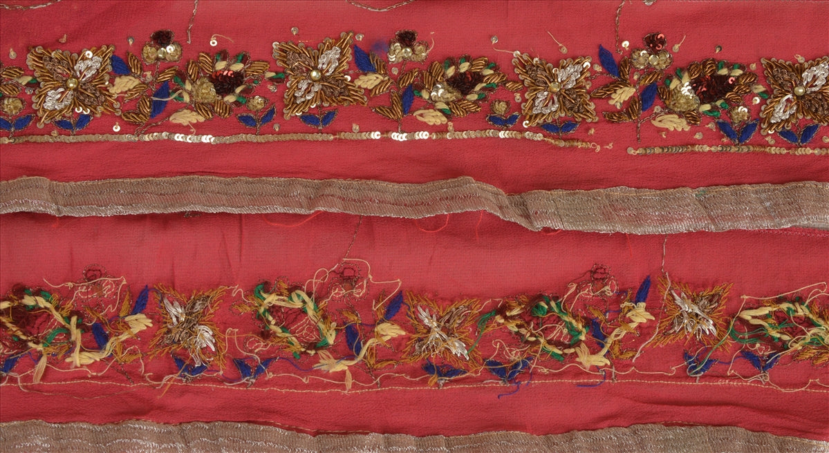 Sanskriti Vintage Sari Border Hand Beaded 1 Yd Indian Trim Sewing Pink Zari Lace