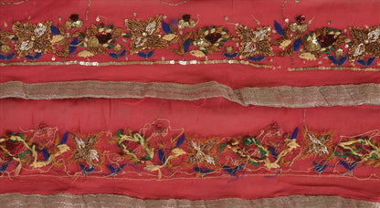 Sanskriti Vintage Sari Border Hand Beaded 1 Yd Indian Trim Sewing Pink Zari Lace