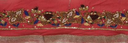 Sanskriti Vintage Sari Border Hand Beaded 1 Yd Indian Trim Sewing Pink Zari Lace
