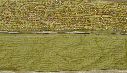 Sanskriti Vintage Sari Border Hand Beaded 1 Yd Indian Trim Sewing Green Zari Lace