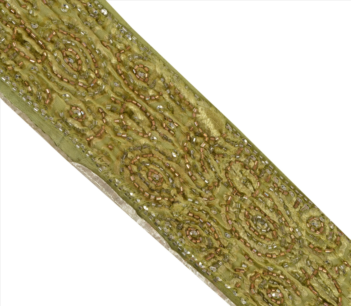 Sanskriti Vintage Sari Border Hand Beaded 1 Yd Indian Trim Sewing Green Zari Lace