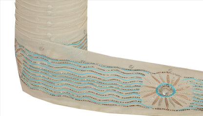 Sanskriti Vintage Sari Border Hand Beaded 1 Yd Indian Trim Sewing White Lace