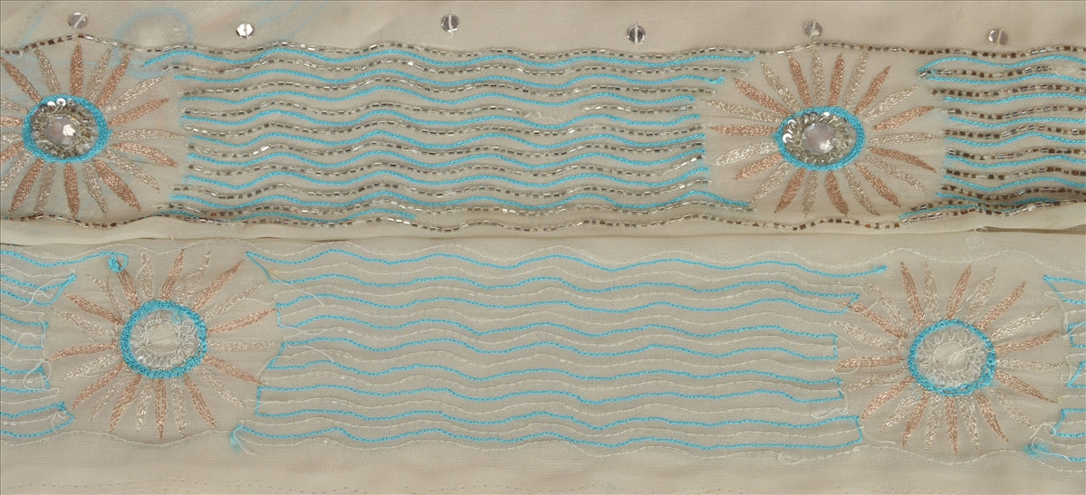 Sanskriti Vintage Sari Border Hand Beaded 1 Yd Indian Trim Sewing White Lace