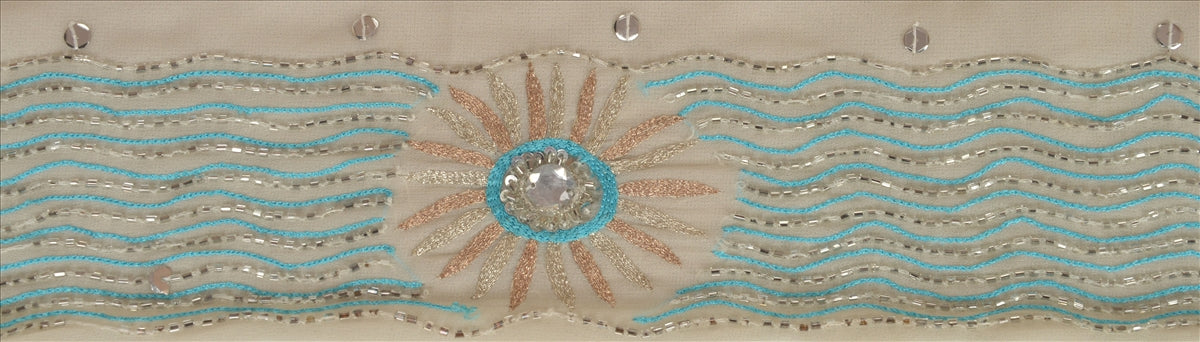 Sanskriti Vintage Sari Border Hand Beaded 1 Yd Indian Trim Sewing White Lace