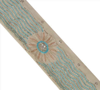 Sanskriti Vintage Sari Border Hand Beaded 1 Yd Indian Trim Sewing White Lace