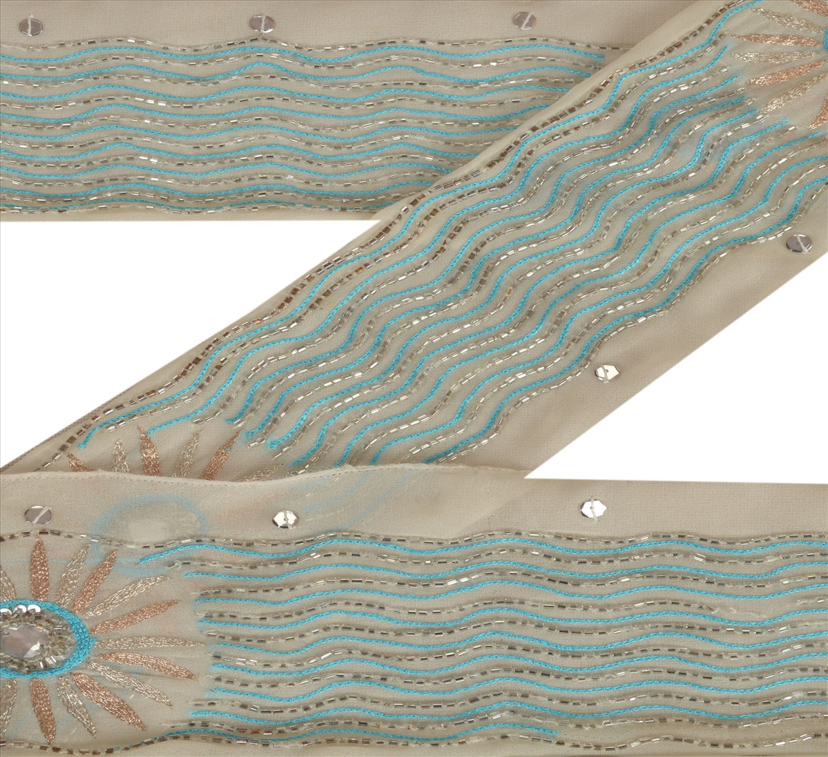 Sanskriti Vintage Sari Border Hand Beaded 1 Yd Indian Trim Sewing White Lace