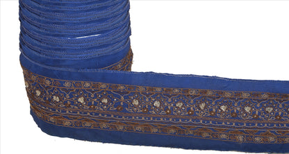Sanskriti Vintage Sari Border Hand Beaded 1 Yd Indian Trim Sewing Blue Zari Lace