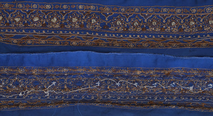 Sanskriti Vintage Sari Border Hand Beaded 1 Yd Indian Trim Sewing Blue Zari Lace