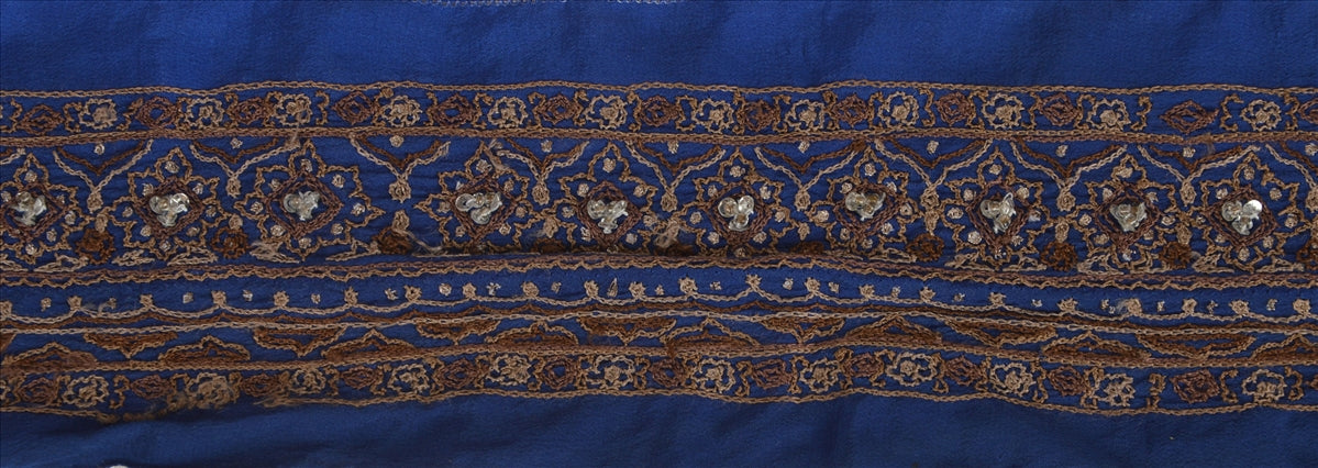 Sanskriti Vintage Sari Border Hand Beaded 1 Yd Indian Trim Sewing Blue Zari Lace