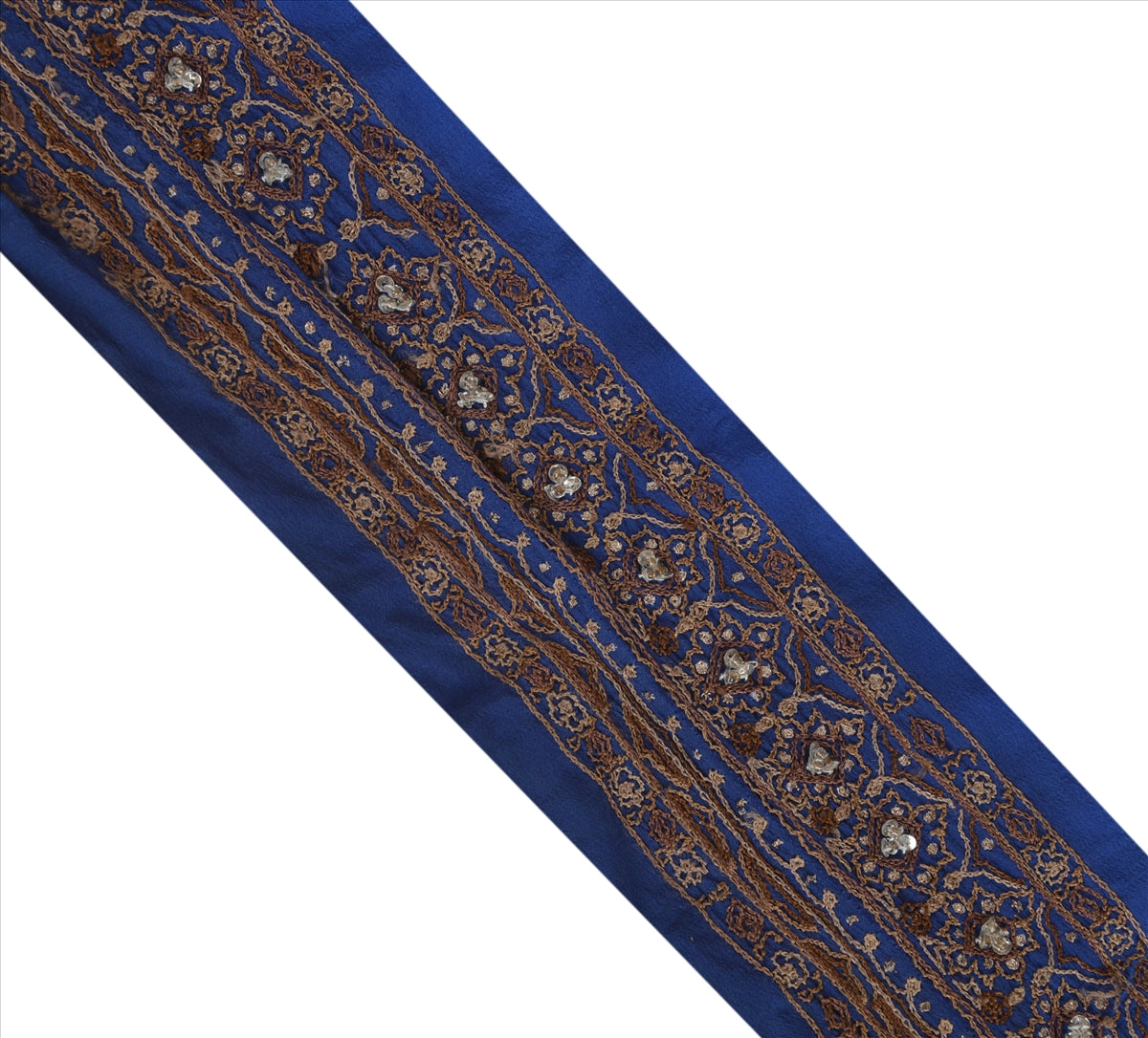 Sanskriti Vintage Sari Border Hand Beaded 1 Yd Indian Trim Sewing Blue Zari Lace