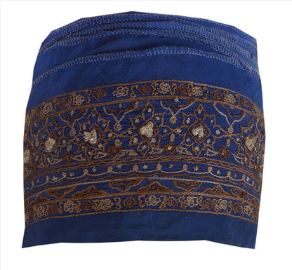Sanskriti Vintage Sari Border Hand Beaded 1 Yd Indian Trim Sewing Blue Zari Lace
