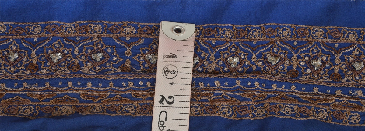 Sanskriti Vintage Sari Border Hand Beaded 1 Yd Indian Trim Sewing Blue Zari Lace