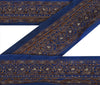 Sanskriti Vintage Sari Border Hand Beaded 1 Yd Indian Trim Sewing Blue Zari Lace