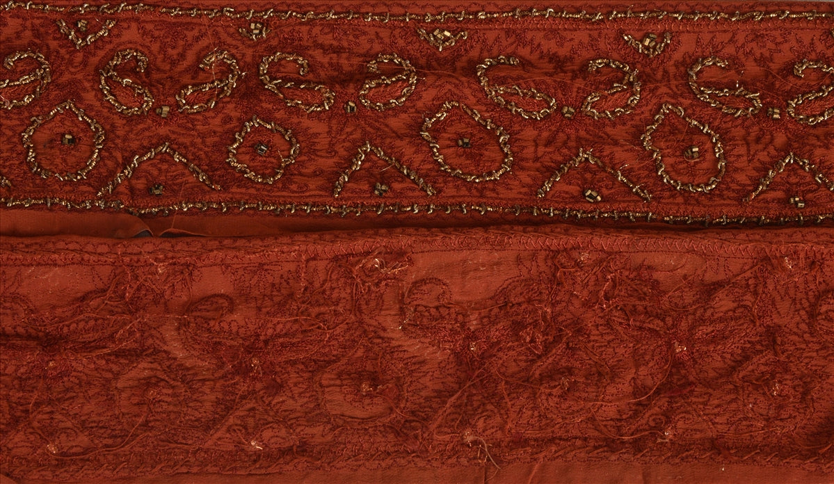 Sanskriti Vintage Sari Border Hand Beaded 1 Yd Trim Sewing Dark Orange Lace