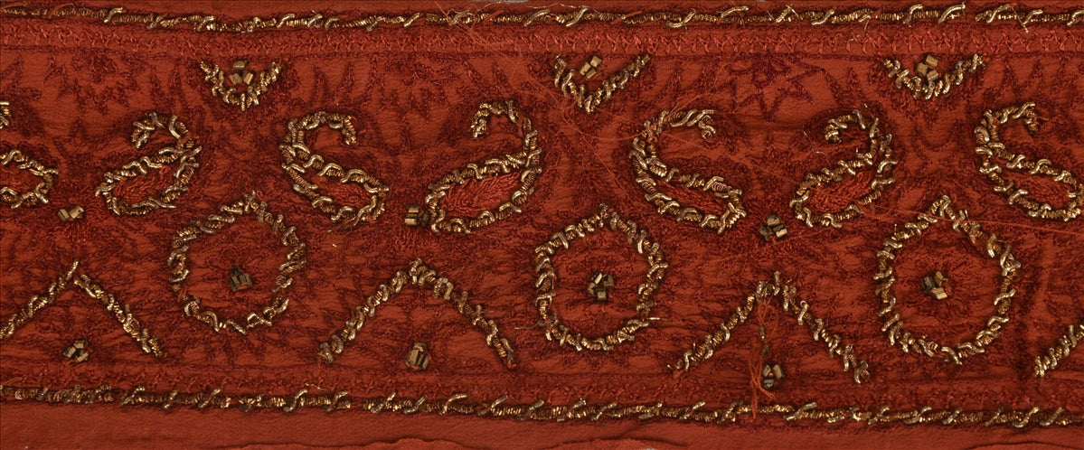 Sanskriti Vintage Sari Border Hand Beaded 1 Yd Trim Sewing Dark Orange Lace