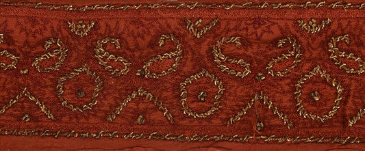 Sanskriti Vintage Sari Border Hand Beaded 1 Yd Trim Sewing Dark Orange Lace