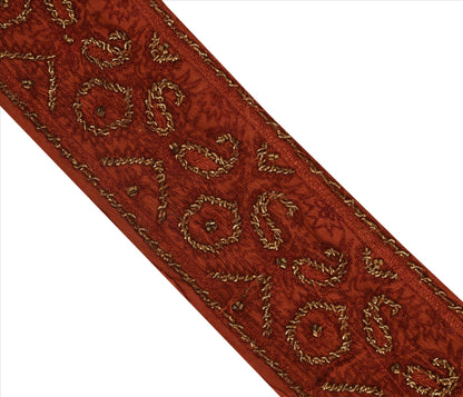Sanskriti Vintage Sari Border Hand Beaded 1 Yd Trim Sewing Dark Orange Lace