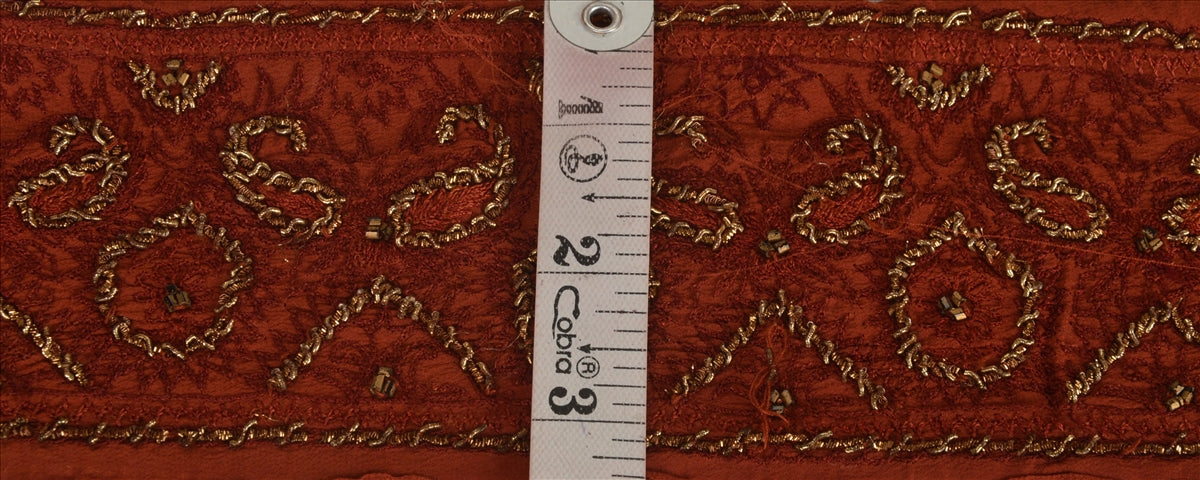 Sanskriti Vintage Sari Border Hand Beaded 1 Yd Trim Sewing Dark Orange Lace
