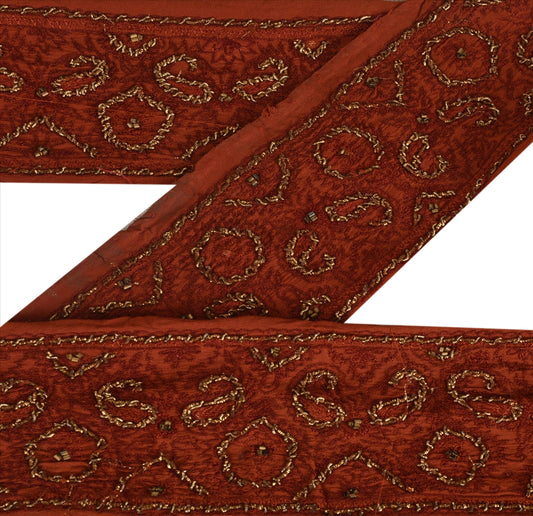 Sanskriti Vintage Sari Border Hand Beaded 1 Yd Trim Sewing Dark Orange Lace