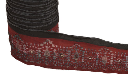 Sanskriti Vintage Sari Border Hand Beaded 1 Yd Indian Trim Sewing Maroon Lace