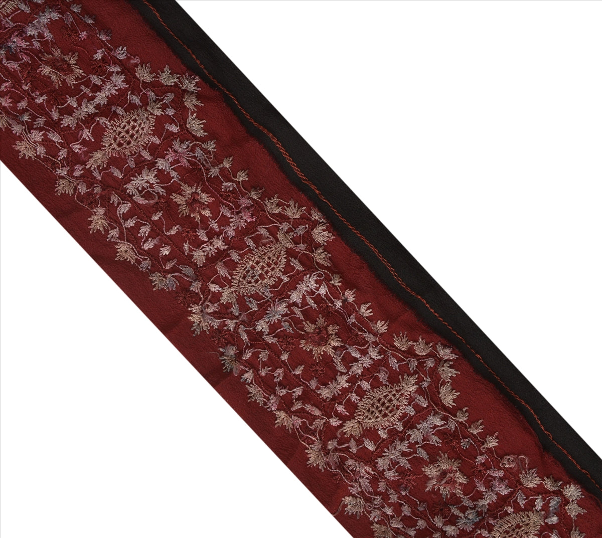 Sanskriti Vintage Sari Border Hand Beaded 1 Yd Indian Trim Sewing Maroon Lace