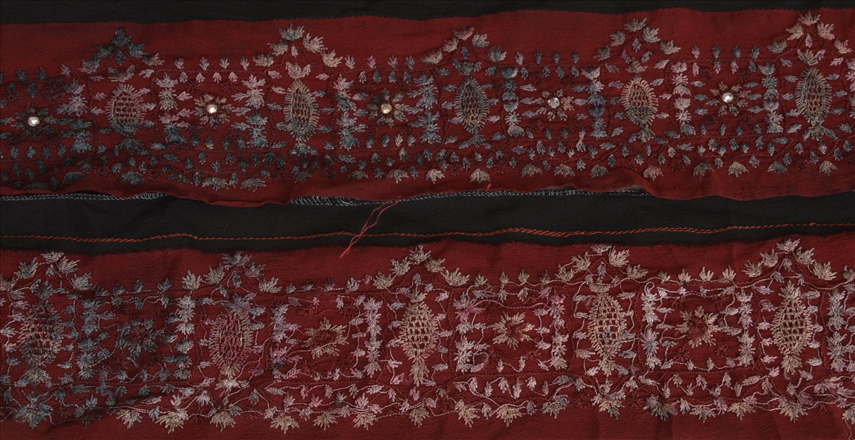 Sanskriti Vintage Sari Border Hand Beaded 1 Yd Indian Trim Sewing Maroon Lace
