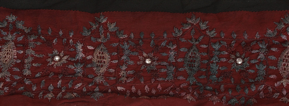 Sanskriti Vintage Sari Border Hand Beaded 1 Yd Indian Trim Sewing Maroon Lace