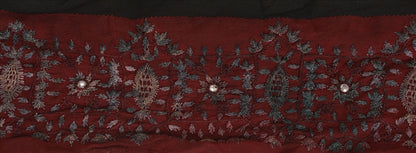 Sanskriti Vintage Sari Border Hand Beaded 1 Yd Indian Trim Sewing Maroon Lace