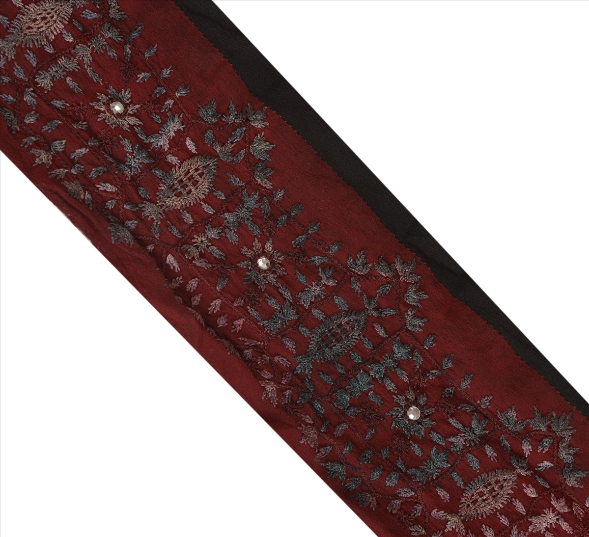 Sanskriti Vintage Sari Border Hand Beaded 1 Yd Indian Trim Sewing Maroon Lace