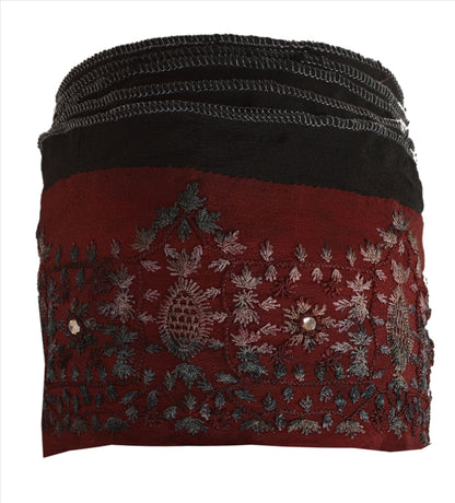Sanskriti Vintage Sari Border Hand Beaded 1 Yd Indian Trim Sewing Maroon Lace
