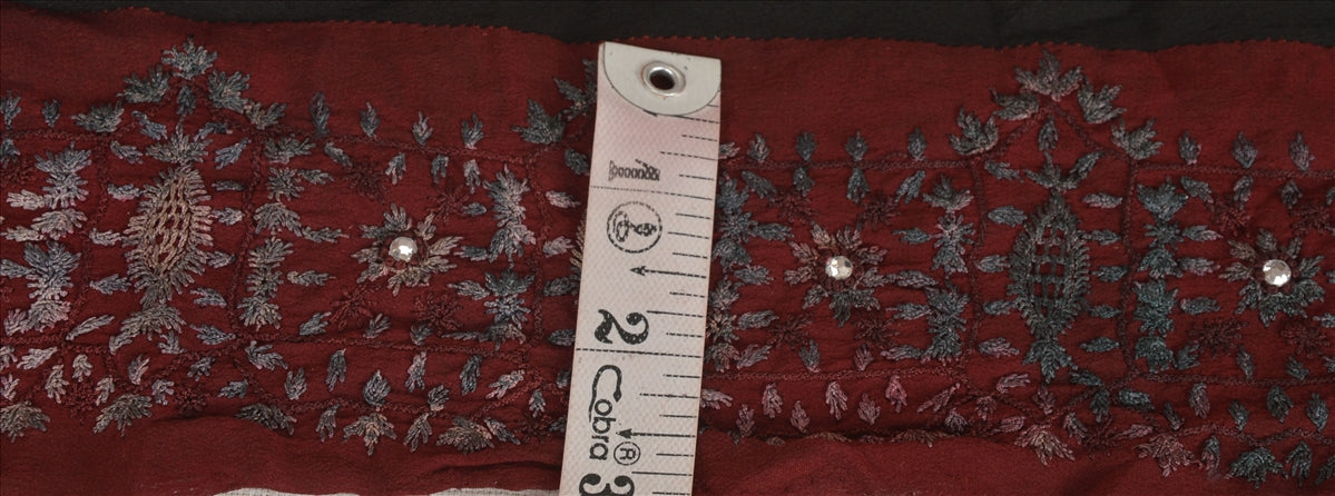 Sanskriti Vintage Sari Border Hand Beaded 1 Yd Indian Trim Sewing Maroon Lace