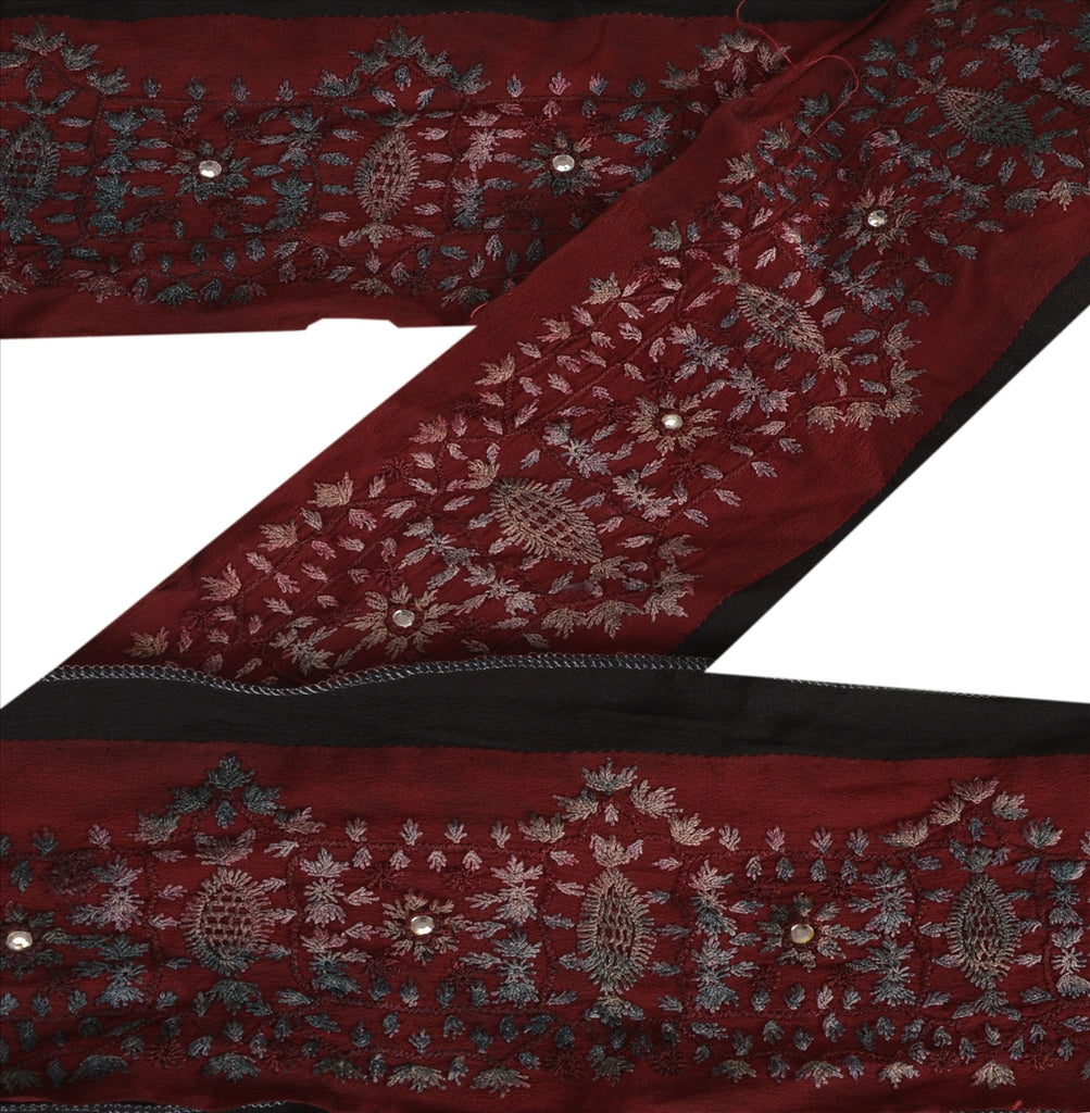 Sanskriti Vintage Sari Border Hand Beaded 1 Yd Indian Trim Sewing Maroon Lace