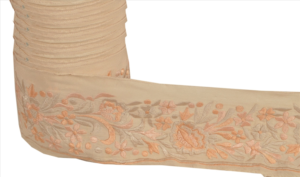 Sanskriti Vintage Sari Border Embroidered 1 Yd Indian Trim Sewing Cream Lace